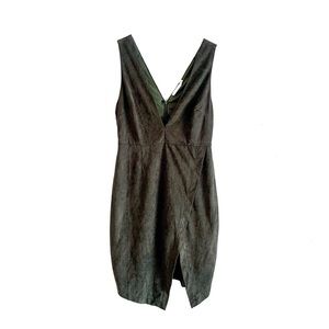 Lush Faux Suede Soft Dark Army Green Sleeveless Wrap Style Leg Slit Mini Dress